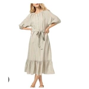 LILLA P Papaya striped maxi Dress Belted Tiered Hem Striped 3/4 Sleeve Boho‎ XS